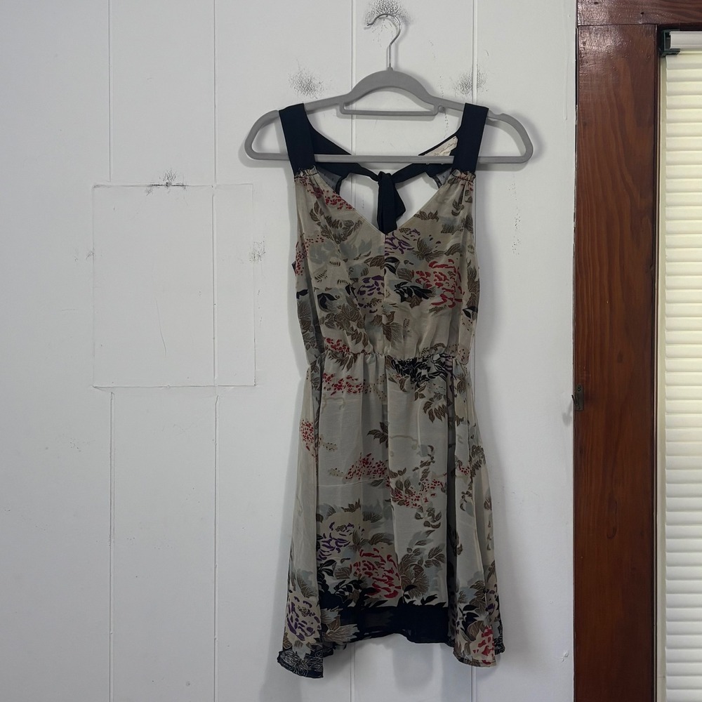 Staring at Stars Y2K Floral Mini Dress XS Black Cream V-Neck Tie Back Sleeveless